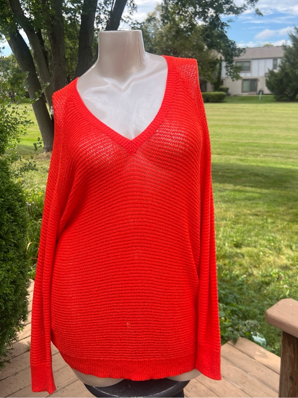 Halogen Women's Crotched 💯 Cotton Long Tunic Top Size XL Wide Arm Hole Orange